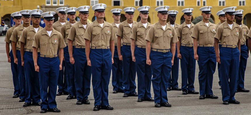 A Marine stands guard near the site of the Marine Battalion