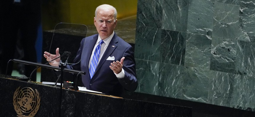 President Joe Biden delivers remarks to the 76th Session of the United Nations General Assembly, Sept. 21, 2021, in New York.
