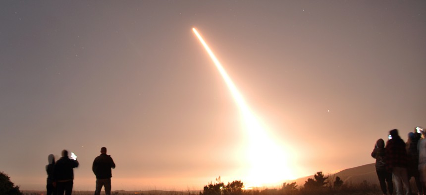 An Air Force Global Strike Command unarmed Minuteman III intercontinental ballistic missile launches during an operational test Oct. 29, 2020, at Vandenberg Air Force Base, California.
