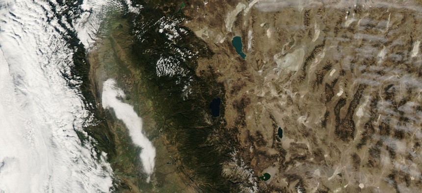 Visible evidence of poor air quality appeared in satellite imagery of California on November 18, 2007. 