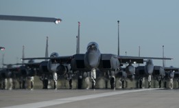 F-15E Strike Eagles taxi into formation June 12, 2019, at Mountain Home Air Force Base, Idaho. 