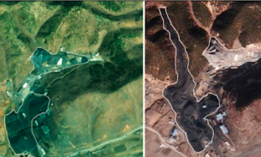 Electro-optical satellite imagery of mine wastes expansion over time at the Pyongsan uranium mine in North Korea