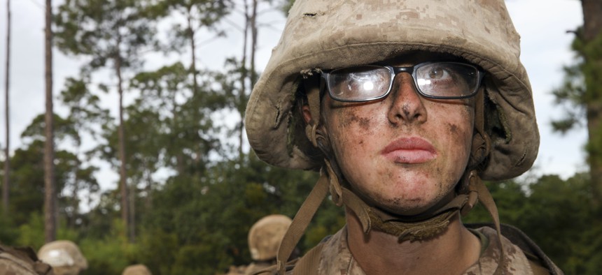 A recruit with Papa Company, 4th Recruit Training Battalion, go through the Crucible on Marine Corps Recruit Depot Parris Island, S.C. Oct. 22, 2021.
