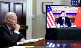 President Joe Biden meets with China's President Xi Jinping during a virtual summit from the Roosevelt Room of the White House in Washington, DC, November 15, 2021. 
