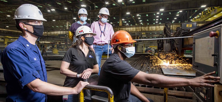 Shipbuilders at the Ingalls yard start fabricating steel for the Legend-class national security cutter Friedman (WMSL 760) on May 12, 2021.