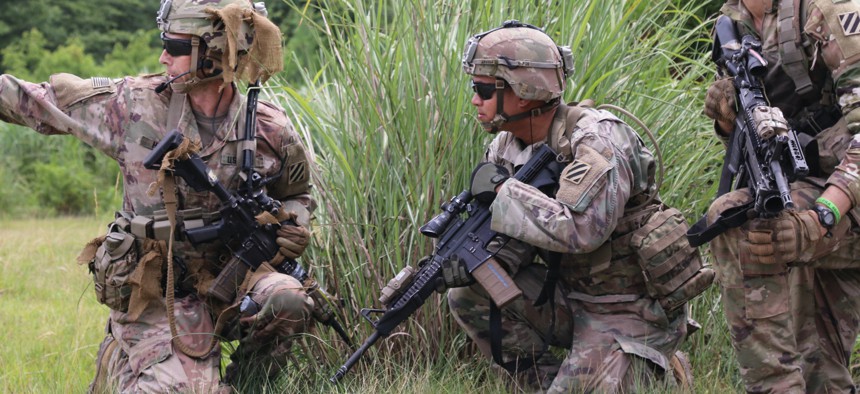 U.S. Army soldiers of the 3rd Infantry Division set up security after dismounting a UH-60 Black Hawk on Aibano Training Area, Japan, Jun 28, 2021, as part of exercise Orient Shield.