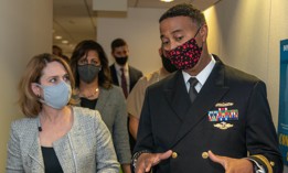 Deputy Secretary of Defense Kathleen Hicks receives a briefing during a tour of the Joint Artificial Intelligence Center, Arlington, Va., Oct. 29, 2021. 