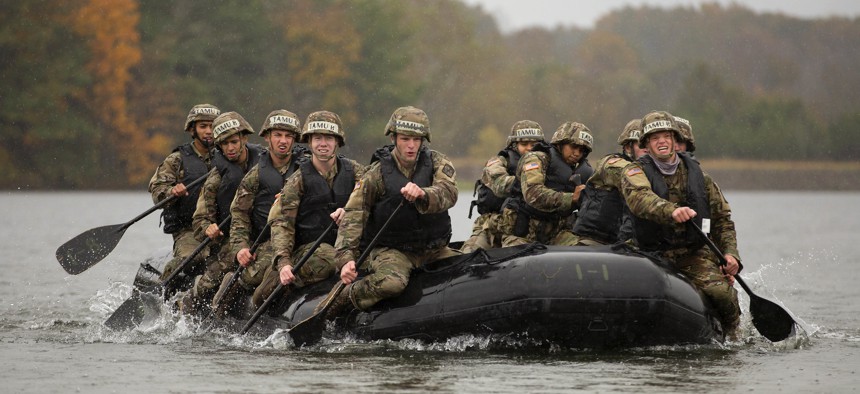 Army cadets participate in a water course at Fort Knox, Ky., Oct. 28, 2021.