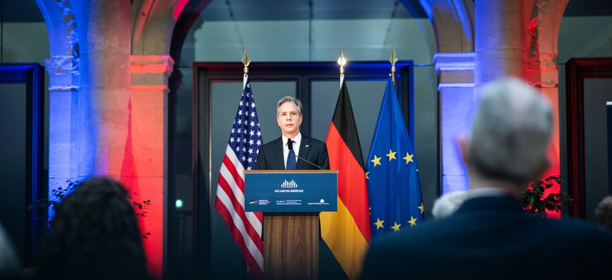 U.S. Secretary of State Antony Blinken speaks at an event at the Berlin-Brandenburg Academy of Sciences on January 20, 2022 in Berlin, Germany.