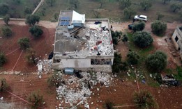 An aerial view of the house in which the leader of Islamic State group Abu Ibrahim al-Hashimi al-Qurashi died, during a raid by US special forces, in Syria's northwestern province of Idlib, on February 4, 2022.