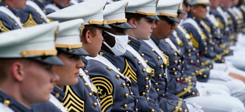 The Class of 2021 at the US Military Academy's graduation ceremony at Michie Stadium in West Point, New York, on May 22, 2021.