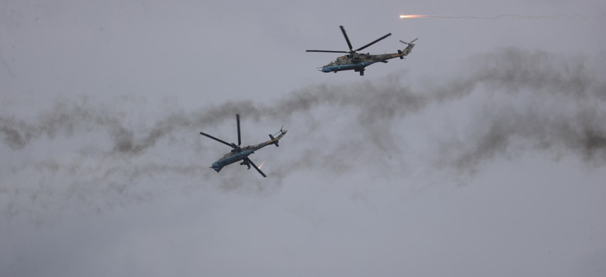  Russian and Belarusian armed forces take part in Allied Determination-2022 military drill in Gomel, Belarus on February 19, 2022. 