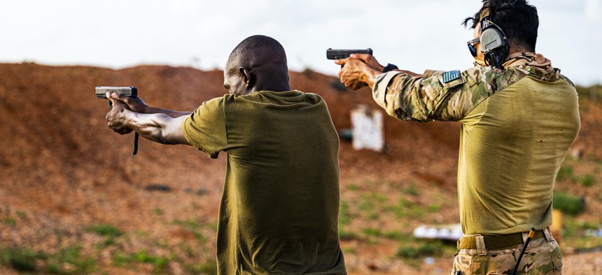 U.S. troops host a range day with the Kenya defense force in Somalia, May 21, 2021.