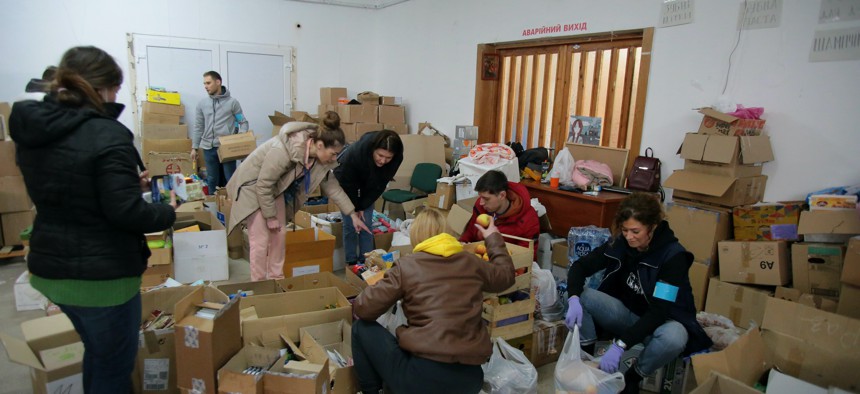 The humanitarian aid HQ that provides assistance to civilians and the military in Lviv, Ukraine. 