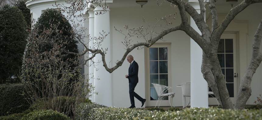 U.S. President Joe Biden departs the White House March 18, 2022, in Washington, DC.