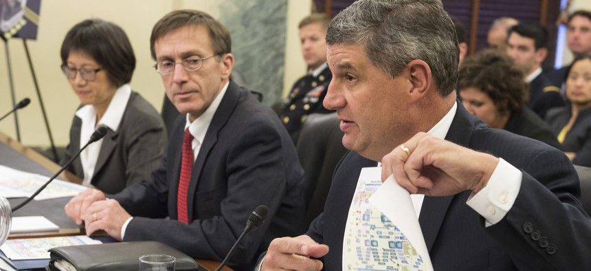 Bill LaPlante, then the assistant secretary of the Air Force for acquisition, testifies on acquisition reform before the Senate Armed Services subcommittee on readiness and management support in April 2015. 