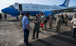  Adm. John Aquilino, commander of U.S. Indo-Pacific Command, says goodbye to Palau President Surangel Whipps Jr., left, during a February 2022 visit to the archipelagic country.