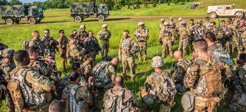 Sgt. Maj. Michael A. Grinston speaks to 101st Airborne Division soldiers at Ft. Campbell, Kentucky, in 2019.