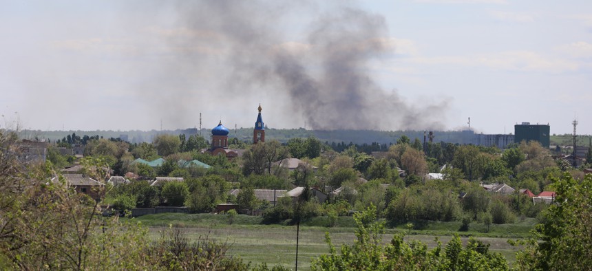 Smoke rises as the Russian war on Ukraine continues in Orikhiv, Zaporizhzhia Oblast, on May 17, 2022.