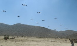 he 11th Armored Cavalry Regiment and the Threat Systems Management Office operate a swarm of 40 drones to test the rotational units capabilities during the battle of Razish, National Training Center on May 8th, 2019. 