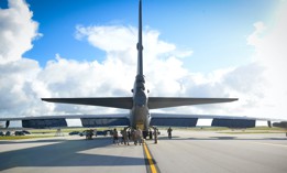 A U.S. Air Force B-52H Stratofortress bomber, deployed from Barksdale Air Force Base, La. lands at Andersen Air Base, Guam, July 4, 2020.