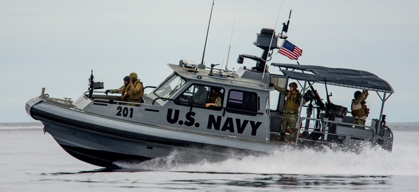 A 34-foot Dauntless Patrol Boat from Coastal Riverine Squadron (CRS) 1 returns from a live fire exercise in the Pacific Ocean in 2019.