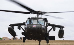 A U.S. Army UH-60 Black Hawk helicopter lands in order to refuel at a refueling point in Zamosc, Poland, March 5, 2022.