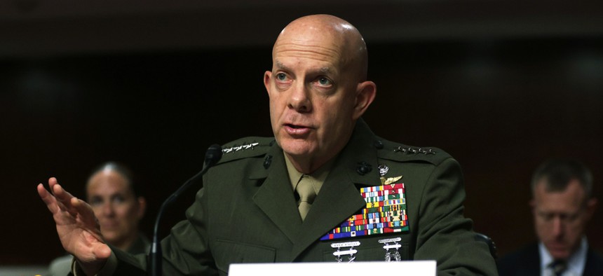 U.S. Marine Corps Gen. David Berger, shown here at a 2021 Senate hearing, signed the Marine Corps Doctrinal Publication on information on June 29.