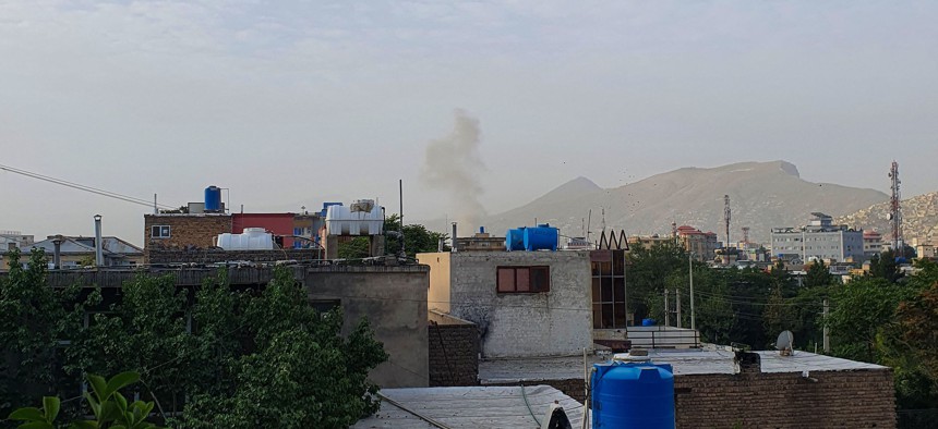 Smoke rises from a house following a US drone strike in the Sherpur area of Kabul on July 31, 2022. Al Qaida leader Ayman al-Zawahri was killed in the strike.