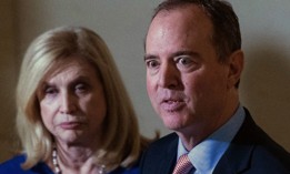 US House Intelligence Committee chairman Adam Schiff speaks to the press with US Democratic Representative from New York Carolyn Maloney.
