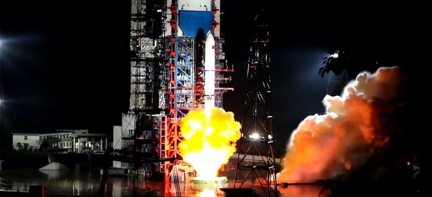 A Long March-2D carrier rocket carrying a remote sensing satellite group blasts off from the Xichang Satellite Launch Center on August 20, 2022, in Xichang, Sichuan province, China. 