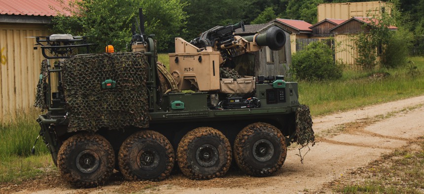 The Project Origin robotic combat vehicle is shown during training for U.S. Soldiers assigned to 1st Battalion, 4th Infantry Regiment at the Hohenfels Training Area, Germany, June 6, 2022.