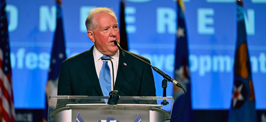 Secretary of the Air Force Frank Kendall delivers remarks during the Air, Space and Cyber Conference in National Harbor, Md., Sept. 20, 2021.