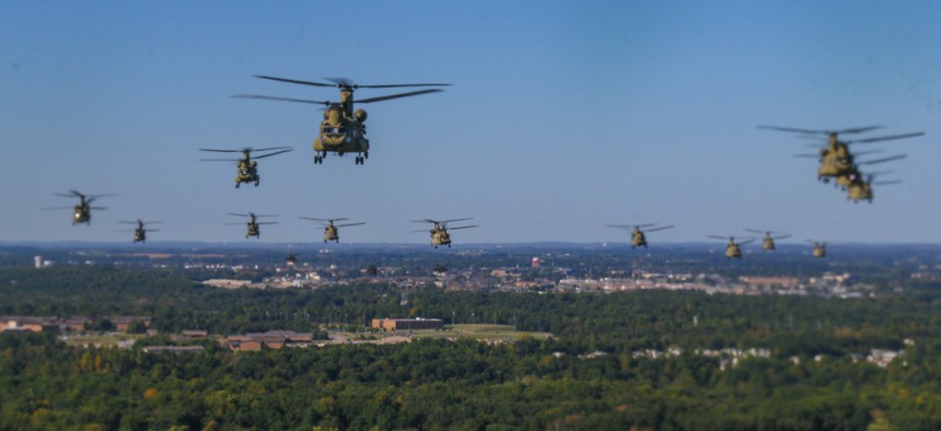 Soldiers from 101st Combat Aviation Brigade (CAB), 101st Airborne Division (Air Assault), travel to Little Rock Air Force Base for their mission Operation Lethal Shadow, on September 27, 2022, at Ft. Campbell, Ky.