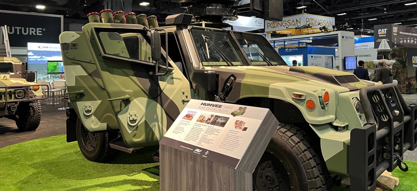 Humvee with Switchblade launcher at AUSA 2022.