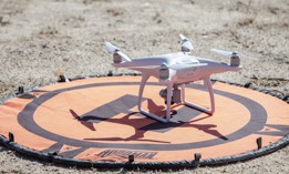 An Unmanned Aerial System is staged on a mobile landing zone as U.S. Marines with 3rd Low Altitude Air Defense Battalion conduct Counter-UAS training with Marine Operational Test and Evaluation Squadron 1 in Yuma, Arizona, July 30, 2020.