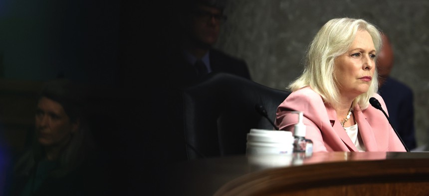 Sen. Kirsten Gillibrand, D-NY, shown during a 2021 Senate Armed Services Committee hearing, believes that the 2023 defense policy bill will close important loopholes in the military's handling of sexual assault cases.