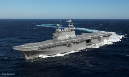 LHA 9—the future USS Fallujah—will be a sister ship to LHA 8, pictured here in an artist's conception and currently under construction at Huntington Ingalls Industries.