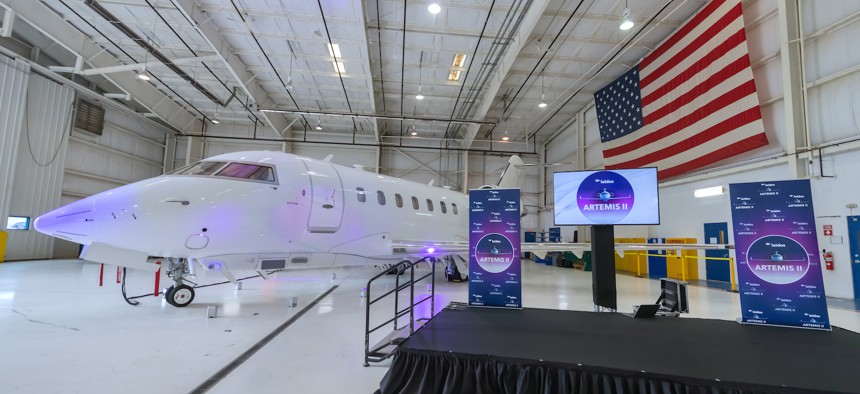 The ARTEMIS II Leidos Special Mission Aircraft ribbon-cutting ceremony, Dec. 8, 2022. 