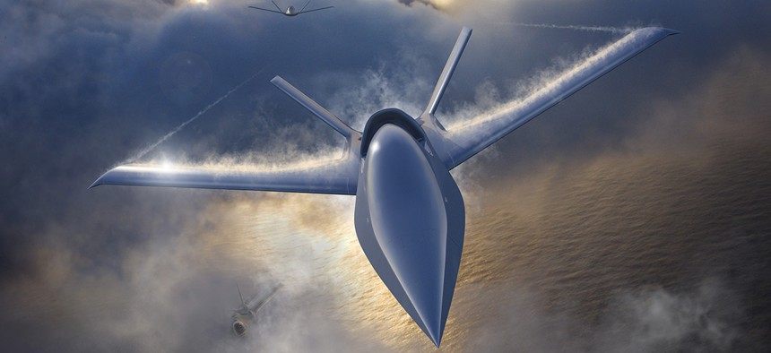 Northrop Grumman’s new future uncrewed aircraft design configured to work networked together with crewed platforms.