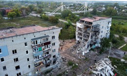 An apartment buildings sits destroyed in Izium, Ukraine, in a September 2022 photo.