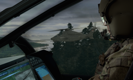 Simulation of pilot in cockpit of Bell's 360 Invictus.