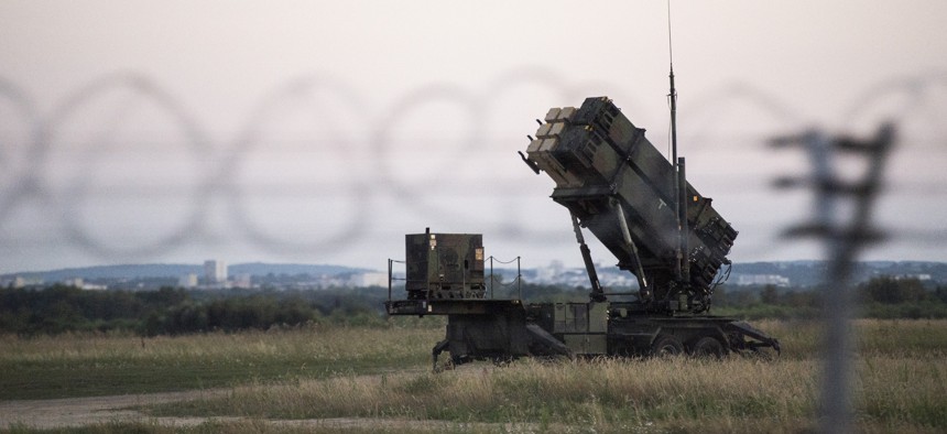 A MIM-104 Patriot air-defense system guards the Rzeszow airport near Poland's border with Ukraine in July 2022. Several countries have pledged to send their own Patriots to Ukrainian forces.