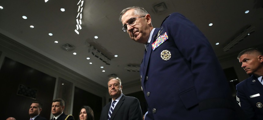 U.S. Air Force Gen. John Hyten arrives for testimony before the Senate Armed Services Committee on his appointment as the next vice chairman of the Joint Chiefs of Staff on July 30, 2019. 