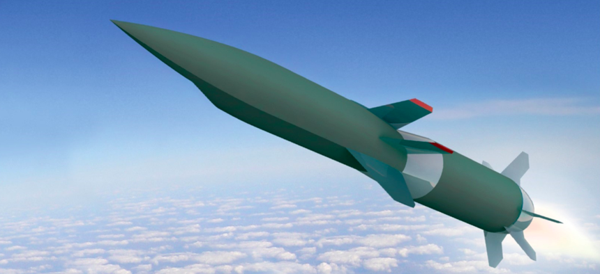An artist's rendering of the Hypersonic Airbreathing Weapon Concept, or HAWC, missile