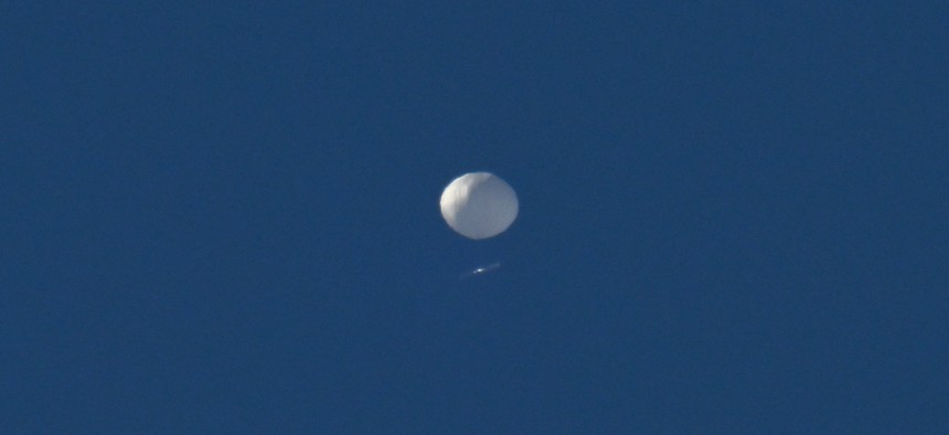 Chinese spy balloon flies above in Charlotte NC, United States on February 4, 2023.