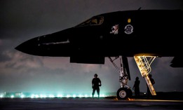 U.S. Airmen assigned to the 34th Expeditionary Bomb Squadron prepare for a B-1B Lancer assigned to the 34th EBS to take off from Andersen Air Force Base, Guam, in support of a Bomber Task Force mission Feb. 4, 2023.