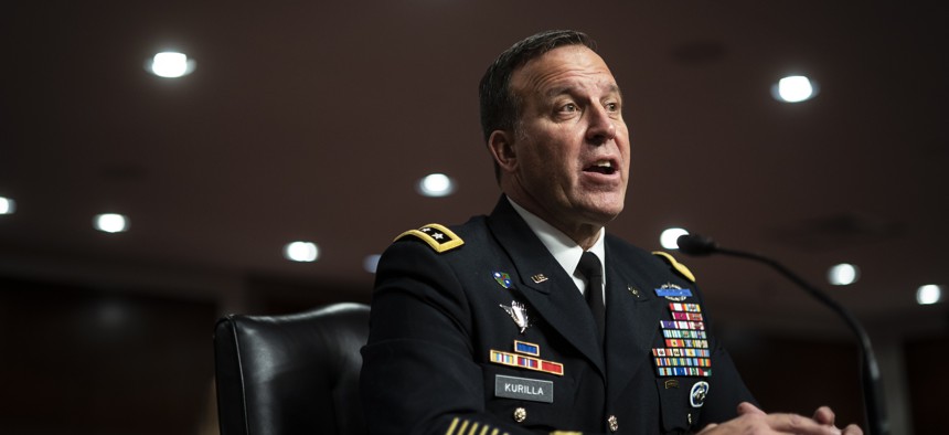 In this 2020 photo, then-Lt. Gen. Michael Kurilla, now commander of U.S. Central Command, testifies before the Senate Armed Services Committee in Washington, D.C.