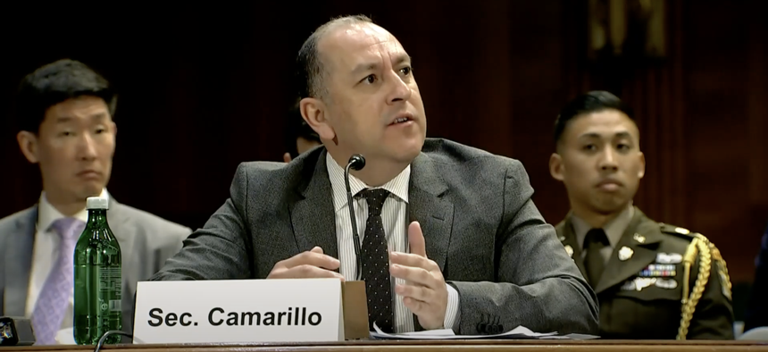 Army Undersecretary Gabe Camarillo responds to questions at a March 22 hearing of the Senate Armed Services Committee.