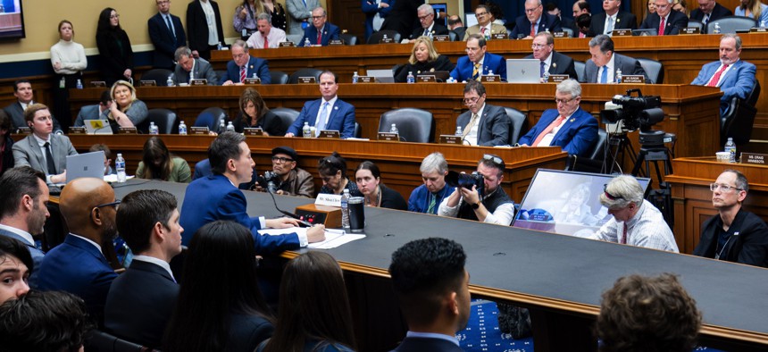 TikTok CEO Shou Chew listens to questions from U.S. representatives during his testimony to a House committee on March 23, 2023.